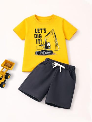 Image of HILEELANG Toddler Boy Summer Outfit Set 2 Piece Short Sleeve T Shirt and Short Soft Breathable Cotton Clothing Sets 2-7T