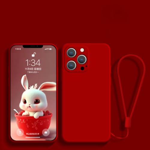 Coque silicone de luxe rouge pour iPhone 13 et gamme XR XS avec sangle chic