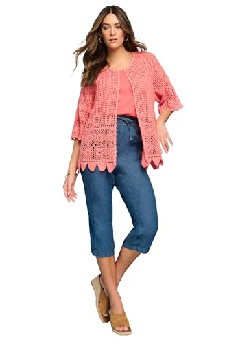Roaman's Women's Plus Size Plus Size Scallop Trim Crochet Cardigan