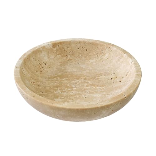 Pracfit Large 7.87 Natural Travertine Stone Decorative Bowl Beige Travertine Catchall Tray for Home Decor Coffee Table Centerpiece Fruit & Nut Bowl Jewelry Dish Key Holder (Limestone 7.85)