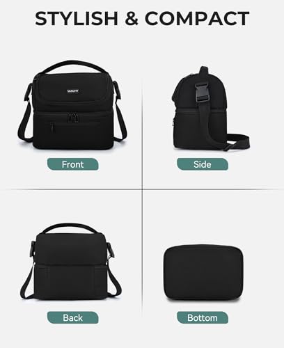 Insulated Lunch Bag, Vaschy 8L Dual Compartment Lunch Box Bag for Men Women Large Capacity Thermal Cooler Bag Water Resistant Lunch Tote Bag for Adult for Work Picnic School with Shoulder Strap(Black)