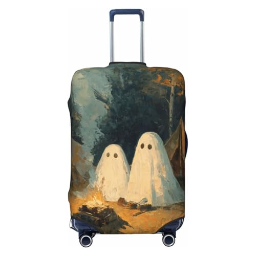Vintage Ghosts Camping In The Woods Elastic Travel Luggage Covers Dustproof Scratch-Resistant Suitcase Protector Fit 22-24 Inch