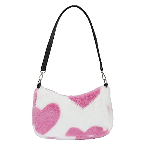 Mujeres de felpa de piel sintética amor vaca cebra patrón axila bolso otoño invierno cremallera pequeño bolso de hombro, Amor rosa Cover