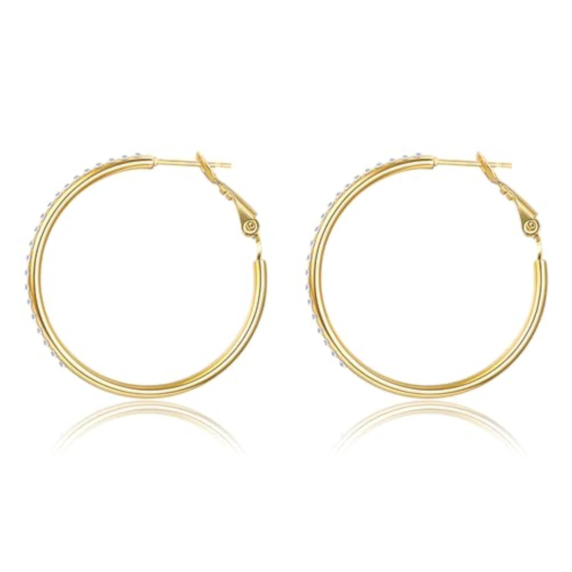Plated Cubic Zirconia Studded Hoop Earrings, Elegant Design