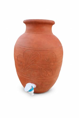 Image of Clay Water Pot with Tap, Terracotta, 10 Litre, Handmade, Keeps Water Cool, for Home & Office