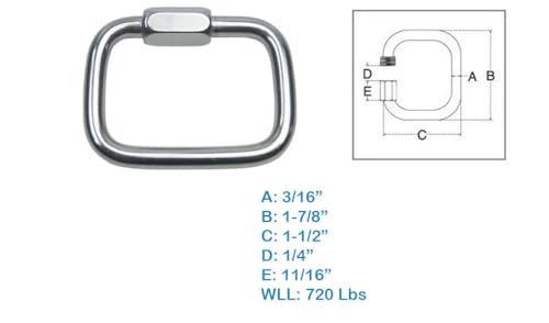 DBMIMPORTERS Stainless Steel T316 Square Quick Link 3/16