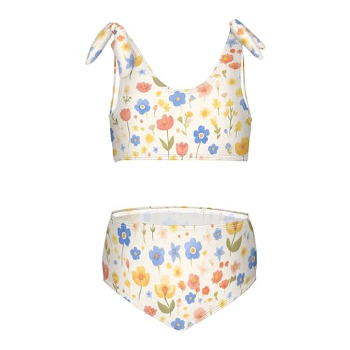 KLL Seamless Wild Flowers Farmhouse Girls' Two Piece Bikini Set Quick-Dry Swimsuit Swimming Suits Adjustable Strap