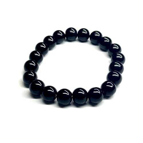 Natural Black Obsidian Bracelet - 12mm 20 Beads with 0.8mm Elastic Cord - Handmade Spiritual Protection Jewelry - Chakra Balancing Energy Bracelet for Men & Women - Best Gift