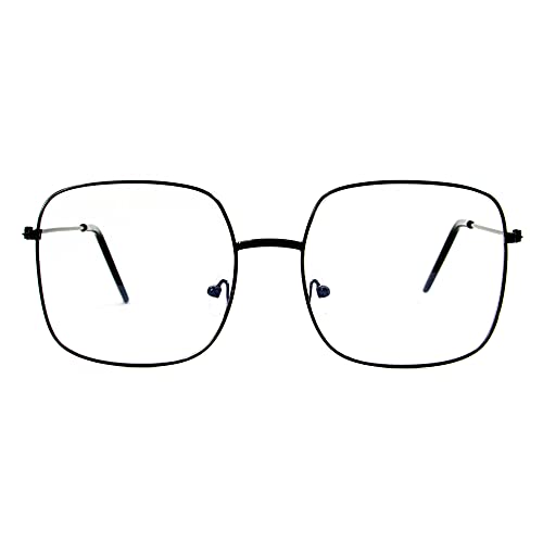 Óculos Quadrado Armação Oversized Jk Unissex Lente Sem Grau (All Black)