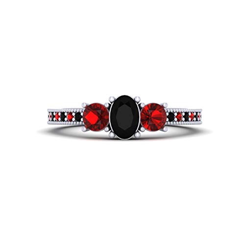 Bague diamant noir et rouge en argent massif, le cadeau de mariage ou de fiançailles idéal