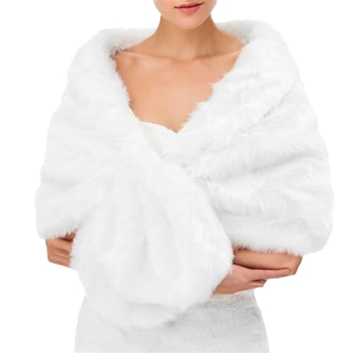 Women's Faux Fur Wraps and Shawls, Winter Bridal Wedding Fur Stoles Scarf for Bride and Bridesmaids