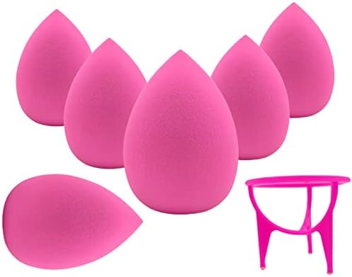 YAGELWPO 6 Pcs Makeup Sponge Set and 1 Holder, Makeup Sponges For Foundation Blender Beauty Blender Flawless Powders Dry & Wet Use for Powder Cream or Liquid Application Pink
