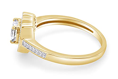 AFFY Center 5MM Heart & Round Lab Created Moissanite & Cubic Zirconia Promise Love Heart Ring For Women In 14k Rose Gold Over Sterling Silver4