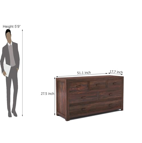 Image of Sheesham Wood Chest of 6 Drawers for Storage | Wooden Sideboard Cabinet for Living Room, Bedroom (Walnut Finish)