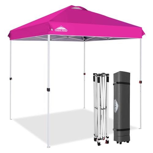 EAGLE PEAK Pop Up Canopy Tent with Wheeled Carry Bag, 8 Stakes, 4 Ropes, Easy Set Up Tent Canopy, 6.6x6.6 ft, Pink