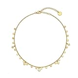 crayfomo Collar de borla de disco redondo de estrella de oro para mujeres minimalista pequeña moneda redonda declaración cadena moda joyería accesorios
