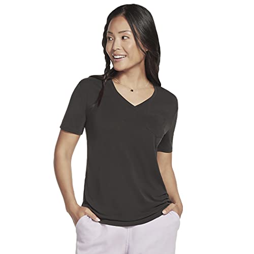 Skechers Camiseta con Texto Tranquil Pocket, Grauer V-Ausschnitt, M para Mujer