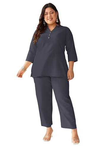 Image of Janasya Women's Light Blue Linen Cotton Solid A-line Top