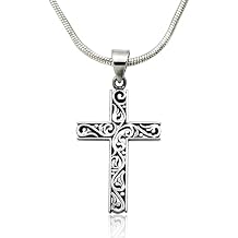 14K Gold Plated & Sterling Silver Filigree Celtic Cut Out Cross, Tree of Life Pendant For Womens, Chain Necklace 18 Inch
