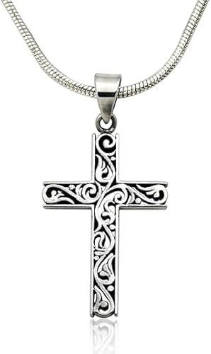 RUPIAJART Sterling Silver Filigree Celtic Cut Out Cross Pendant For Womens, Chain Necklace 18 Inch