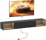 55" W flottant TV Reste avec LED Lights Wall Mounted Entertainment Center avec stockage long TV Stand pour chambre, bois flottant TV Plateau sous TV pour le salon (Noir)