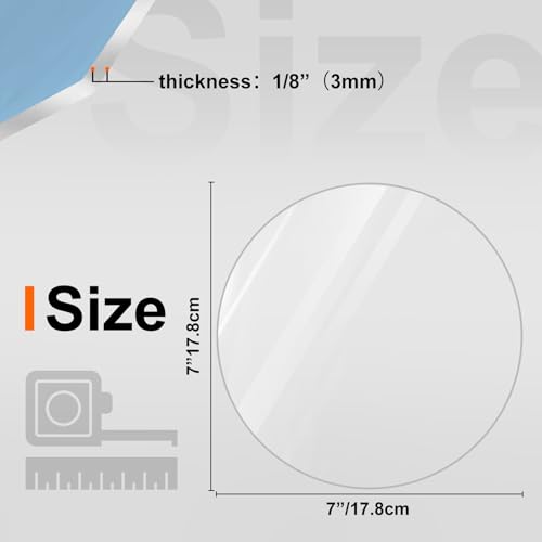 Image of 7in Plexiglass Sheets 1 /8 inch Thick, 3mm Clear Circle PET Plastic Sheet for DIY Project, Craft, Cake Disk, Table top, Acrylic Sign and Wedding Invitation 2 Pack