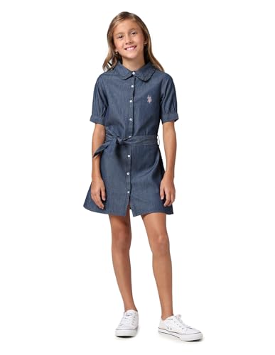 Image of U.S. Polo ASSN. Dresses for Kids Girls - Cotton, Solid Pattern, Button Closure Dress for Girls