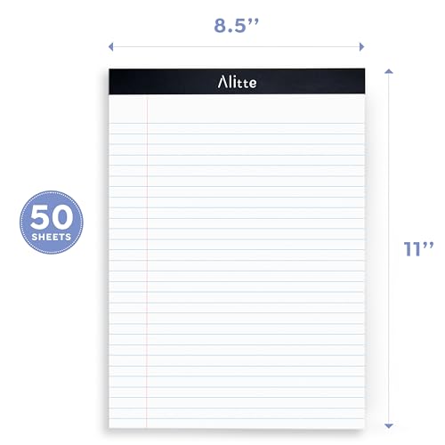 image for Alitte Legal Notepads 8.5 x 11, Pack of 12 - Perforated Wide Ruled Wri