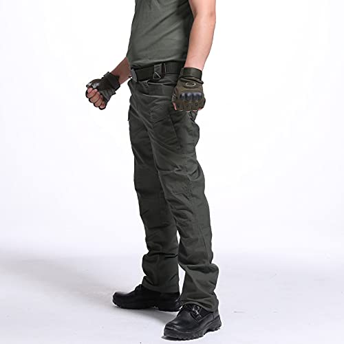 Lcepcy Mens Tactical Pants Relaxed Fit Stretch Water Resistant Pants Combat Army Cargo Work Pants With Zipper Pockets,Green #TOP4