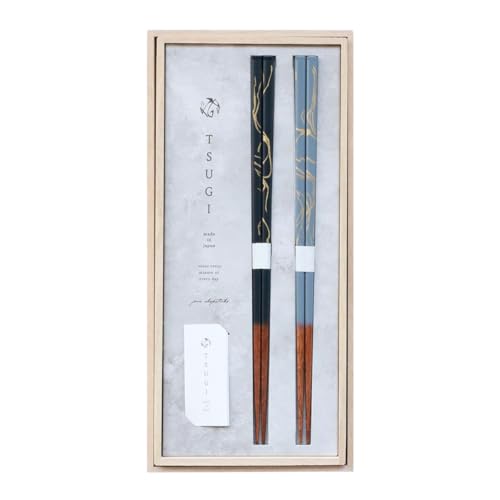 みよし漆器本舗 夫婦箸 食洗機対応 TSUGI お箸 ペア 2膳 セット 23cm 日本製 プレゼント 高級 細身 細目 おしゃれ モダン 箔押し くすみカラー 結婚祝い 還暦祝い 両親 ロゴ付き 桐箱 ギフトボックス入り 金継ぎ 大人 ギフト 贈り物 お