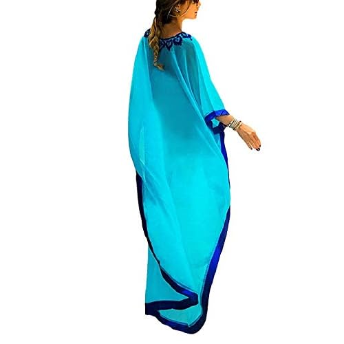 Eddoyee Chiffon Loose Kaftan Dresses for Women Beach Caftan Swimsuit Cover Up A-blue