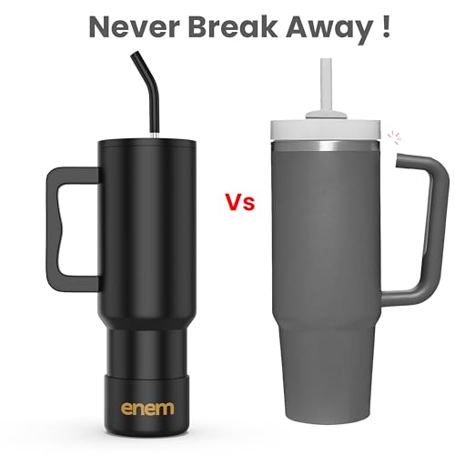 Image of enem Tumbler, Alpha Black, Tumbler with Metal Straw, Sipper, with Lid Leak Proof, 1 Metal Ice Cube, 1 Copper Spring (Tamba), Base Protector, Mug Travel, 1.2L