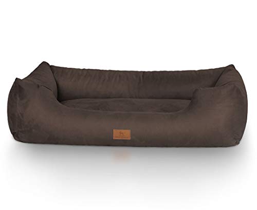 Knuffelwuff Hundebett Dreamline aus Velours XXL 120 x 85cm Braun - abnehmbarer Bezug - leicht zu reinigen - für große, mittelgroße und kleine Hunde