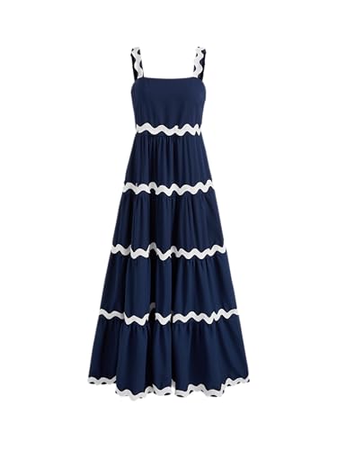 CIDER Maxi Dress Tiered A Line Beach Square Neck Summer High Waist Sleeveless Flowy Long Dress