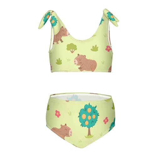 Girls Capybara with Tangerine Tree Pattern Swimsuit Two Pieces Bikini Set Bathing Suits Swimwear Crop Top Swimsuit Set