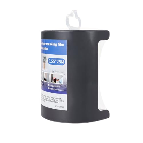 Image of Voomey Pre-Taped Masking Film with Dispenser, Painters Tape with Plastic Attached, Automotive Painters Tape and Drape for Appliances, Furniture, Wood Surfaces & DIY Projects - 1ft x 82ft
