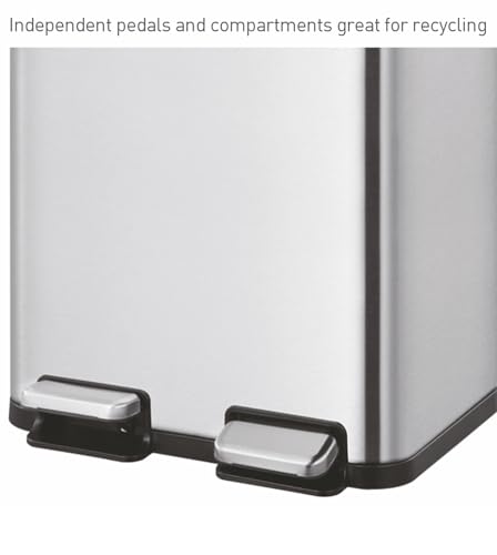 Image of Obsessions EKO Stainless Steel Dual Step Trash Can for Recycling, 30+ 30L Rectangular Kitchen Dustbin, Independent Pedals and Lids, Soft Close and Fingerprint Resistant, Metallic