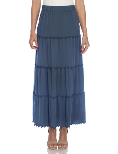 white mark Women's High Waist Tiered Maxi Skirt with Pockets