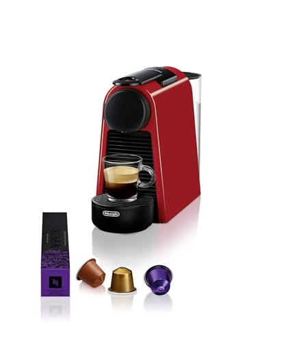 Nespresso De'Longhi Machine à Café Essenza Mini Rouge Rubis, 19 Bars + Kit de Bienvenue, Design Compact, Expresso et Lungo, Arrêt Automatique, EN85.R