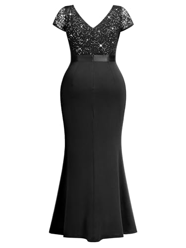 Image of MISSMAY Women's Plus Size Bridesmaid Formal Dresses V Neck Sequin Lace Mermaid Wedding Evening Gowns Dresses