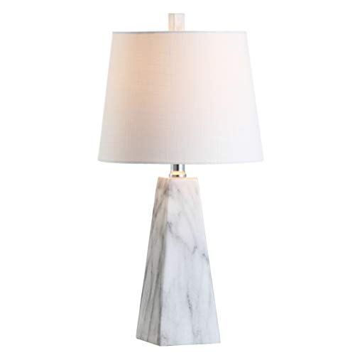 JONATHAN Y 20.5' White Marble Finish Modern Resin Table Lamp for Bedroom Living Room, Contemporary...