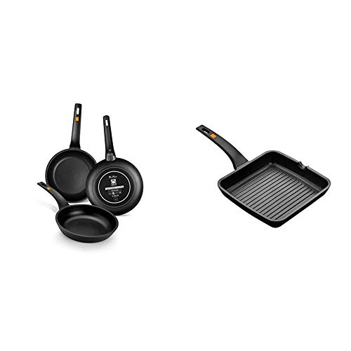 BRA Efficient - Set de 3 sartenes, 18-22-26 cm, aluminio fundido con antiadherente Platinum...