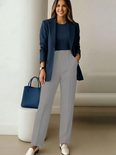 Image of KATECLO Women's Wide Leg Pants | Beige Polyester Trousers | Stylish Korean Clothing | Flared, Straight Fit, Baggy, and Loose Jeggings for Girls and Women