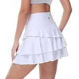 YuKaiChen Women's High Waist Athletic Tennis Golf Skirts Layered Ruffle Pleated Sports Casual with Pockets White S