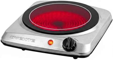OVENTE Electric Infrared Single Burner, 1000W Hot Plate, Silver BGI101S