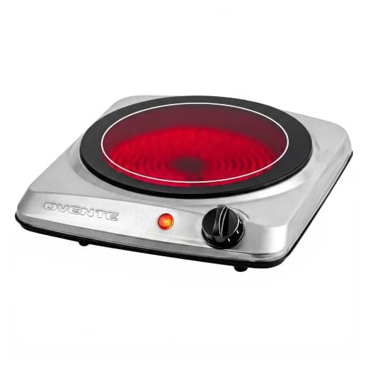 Ovente Electric Single Infrared Burner 7 Inch Ceramic Glass Hot Plate Cooktop with 5 Level Temperature Control & Easy to Clean Stainless Steel Base, Compact Stove for Home Dorm Office, Silver BGI101S
