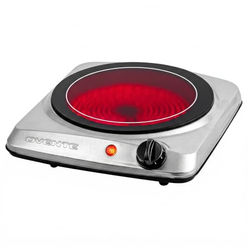 OVENTE Electric Infrared Single Burner, 1000W Hot Plate, Silver BGI101S