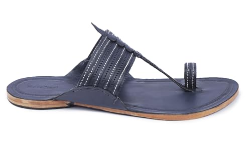 Image of KORAKARI Men Kolhapuri Chappal Handcrafted Sandal Smooth and Comfortable Flip Flops Slipper Stylish Anti Slip Design Genuine Leather Traditional Footwear.