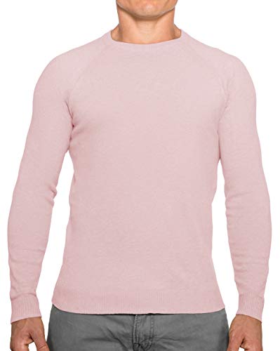 CC Perfect Slim Fit Crewneck Sweaters for Men | Lightweight Breathable Mens Sweater | Soft Fitted Pullover for Men Pink