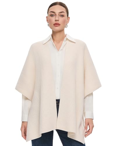 PULI Womens Luxury Open Front Shawl Wraps Casual Chunky Warm Capes Ribbed Knit Poncho Travel Sweater for Fall Winter